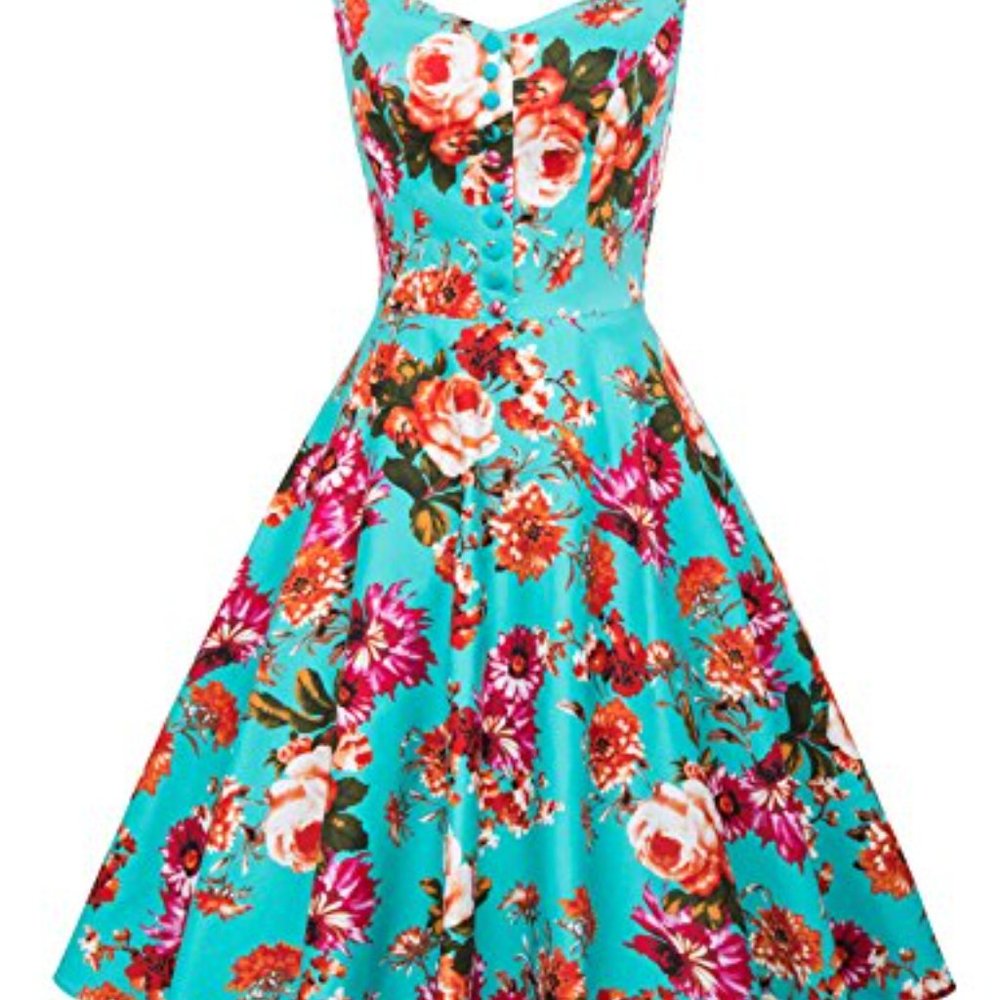 Belle Poque Blue Floral 1950s Retro Inspired Dress